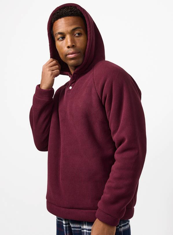 Burgundy Fleece Lined Waffle Hoodie Pyjamas M